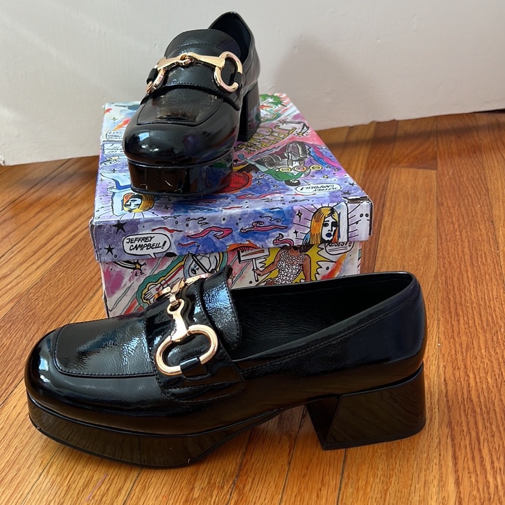 Jeffrey Campbell size 7.5 black patent platform loafers, barely worn